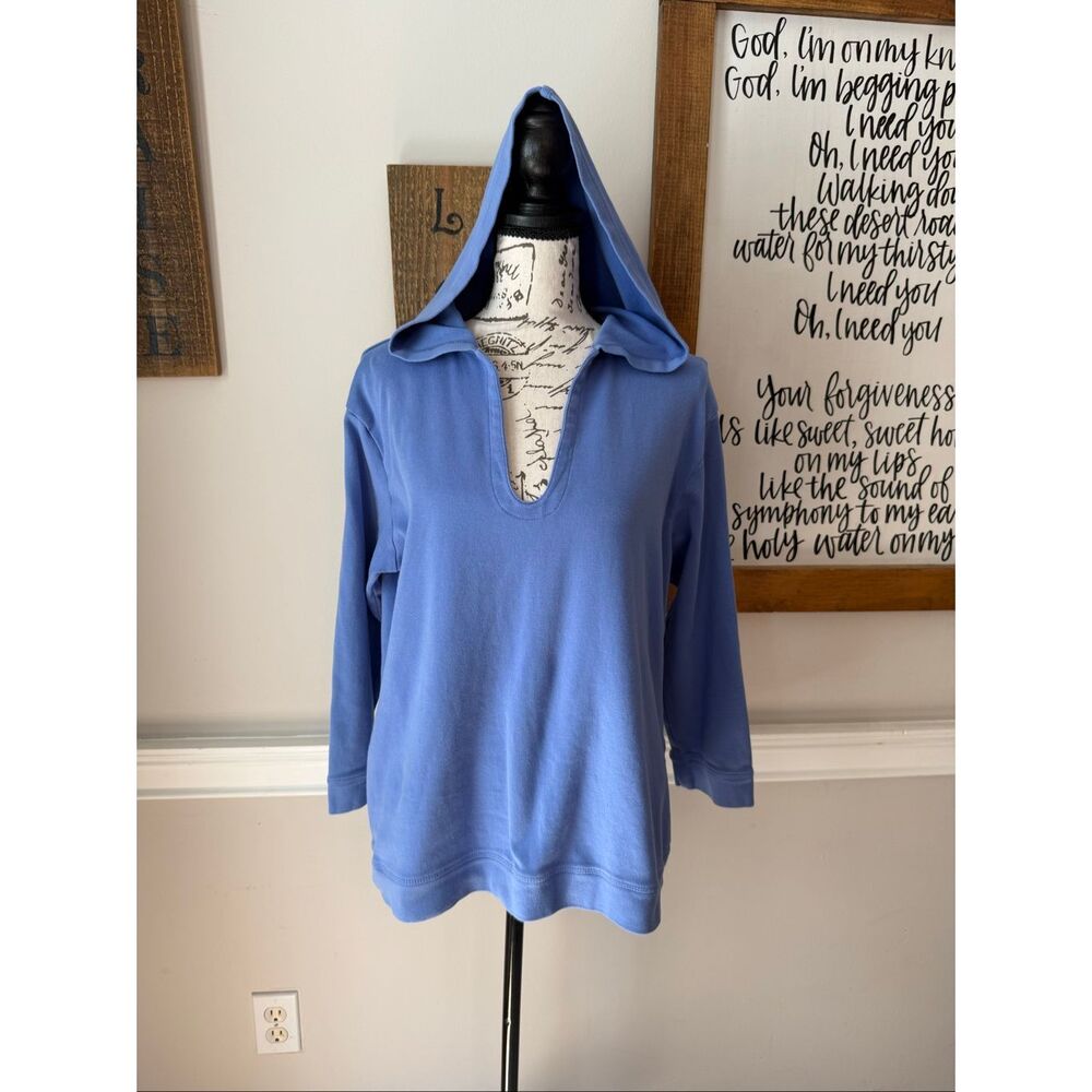 Chico's Women's Cotton U-Neck 3/4 Sleeve Pullover Hoodie Blue Chico’s Size 2  -